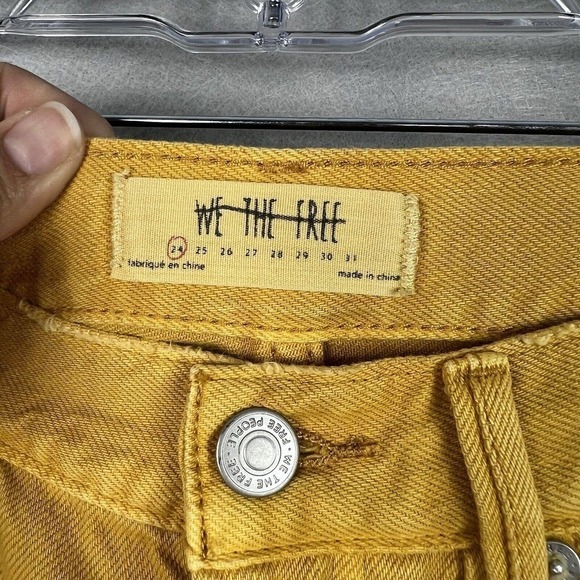 We The Free Cut-Off Denim Shorts Size 24 Mustard Yellow Raw Hem Distressed - Picture 5 of 9